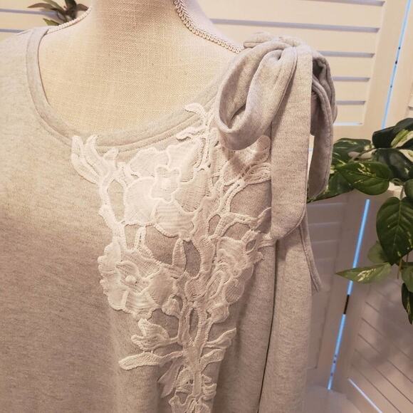 LANE BRYANT NEW LACE SINGLE COLD SHOULDER GRAY LACE KNIT SWEATER SIZE 14/16 - Picture 2 of 7